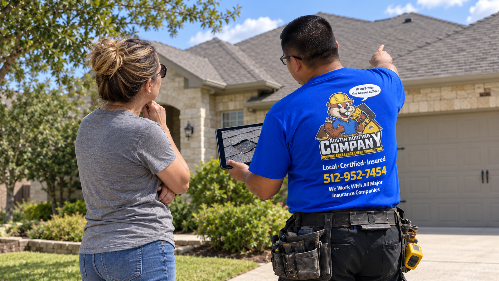Austin Roofing Company roofing professional evaluating a Central Texas property